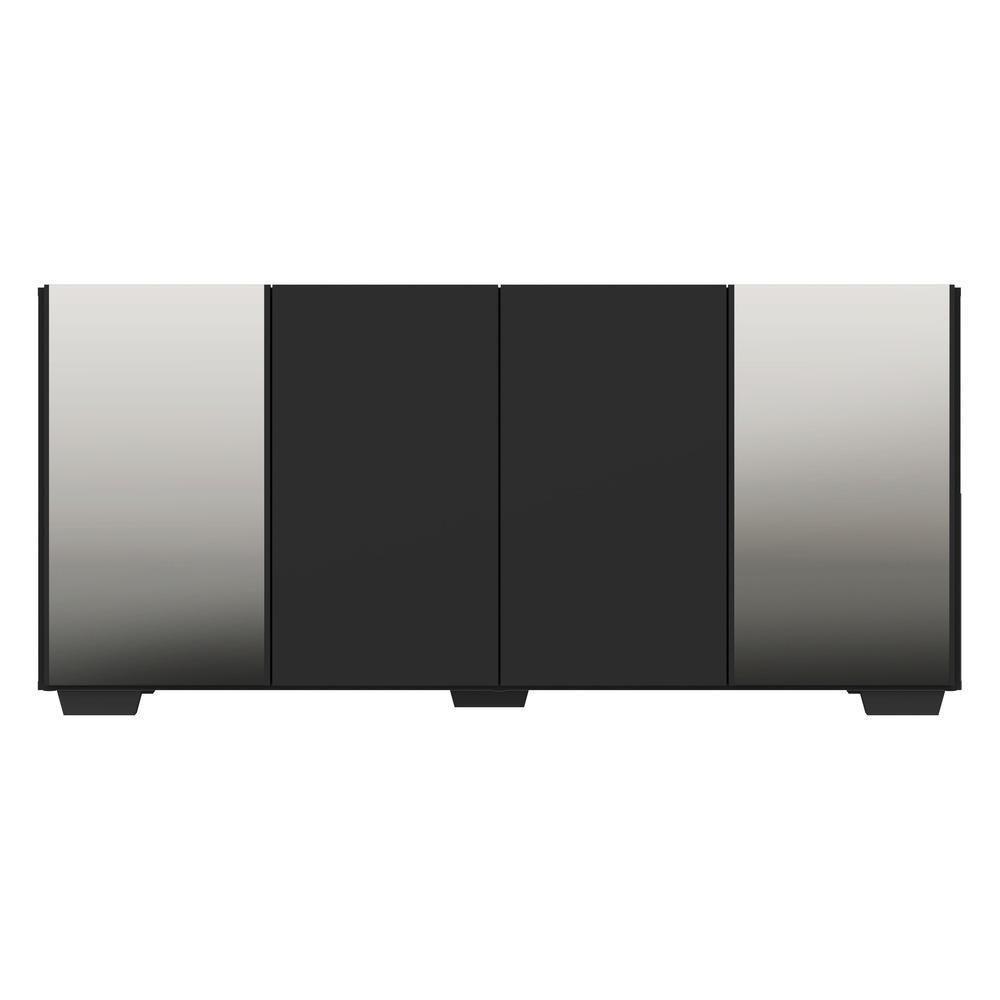 Aparador Buffet 4 Portas Com Espelho E Pés Quadrados Vegas V3563 Preto Preto - 3