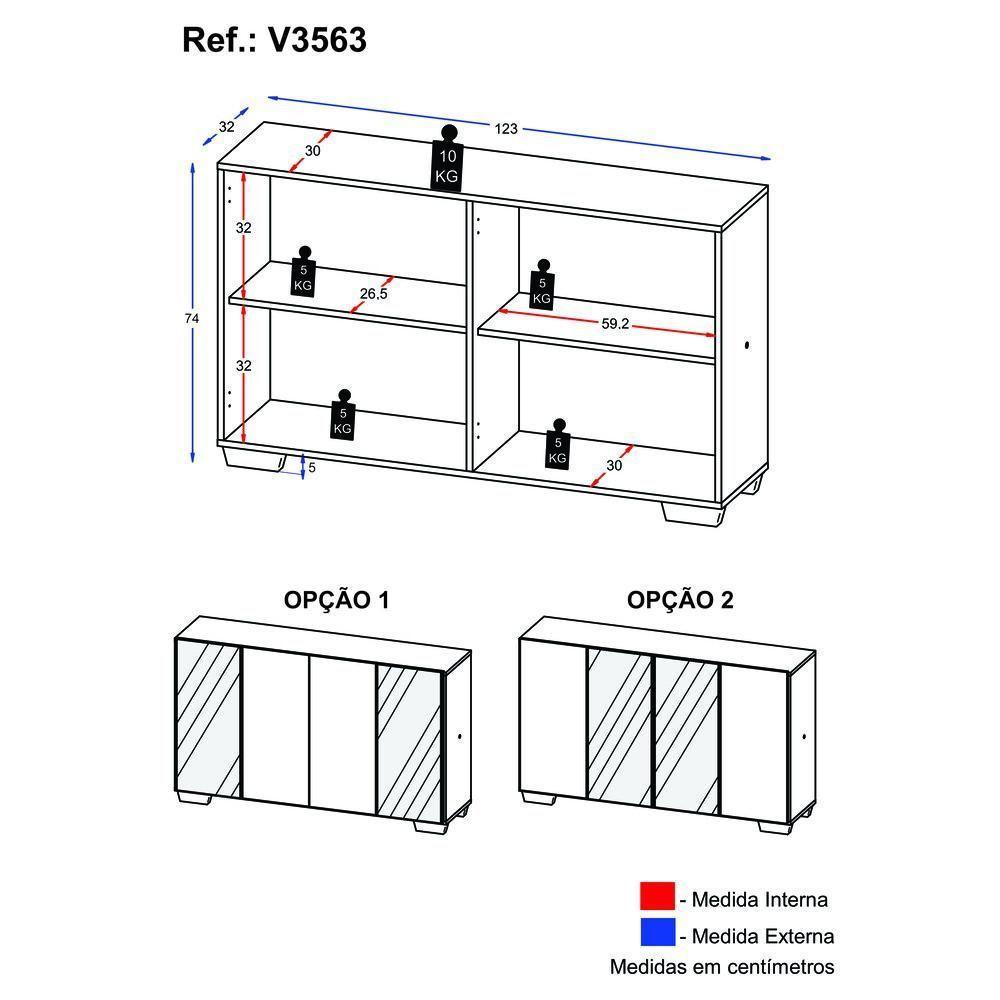 Aparador Buffet 4 Portas Com Espelho E Pés Quadrados Vegas V3563 Preto Preto - 5