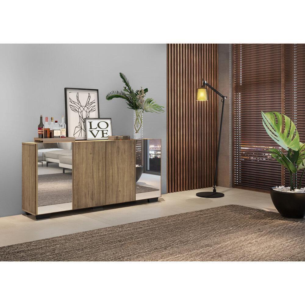 Aparador Buffet 4 Portas Com Espelho E Pés Quadrados Vegas V3563 Rustic/Preto Rustic/Preto - 2