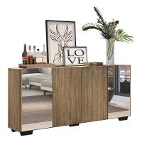 Aparador Buffet 4 Portas Com Espelho E Pés Quadrados Vegas V3563 Rustic/Preto Rustic/Preto - 1