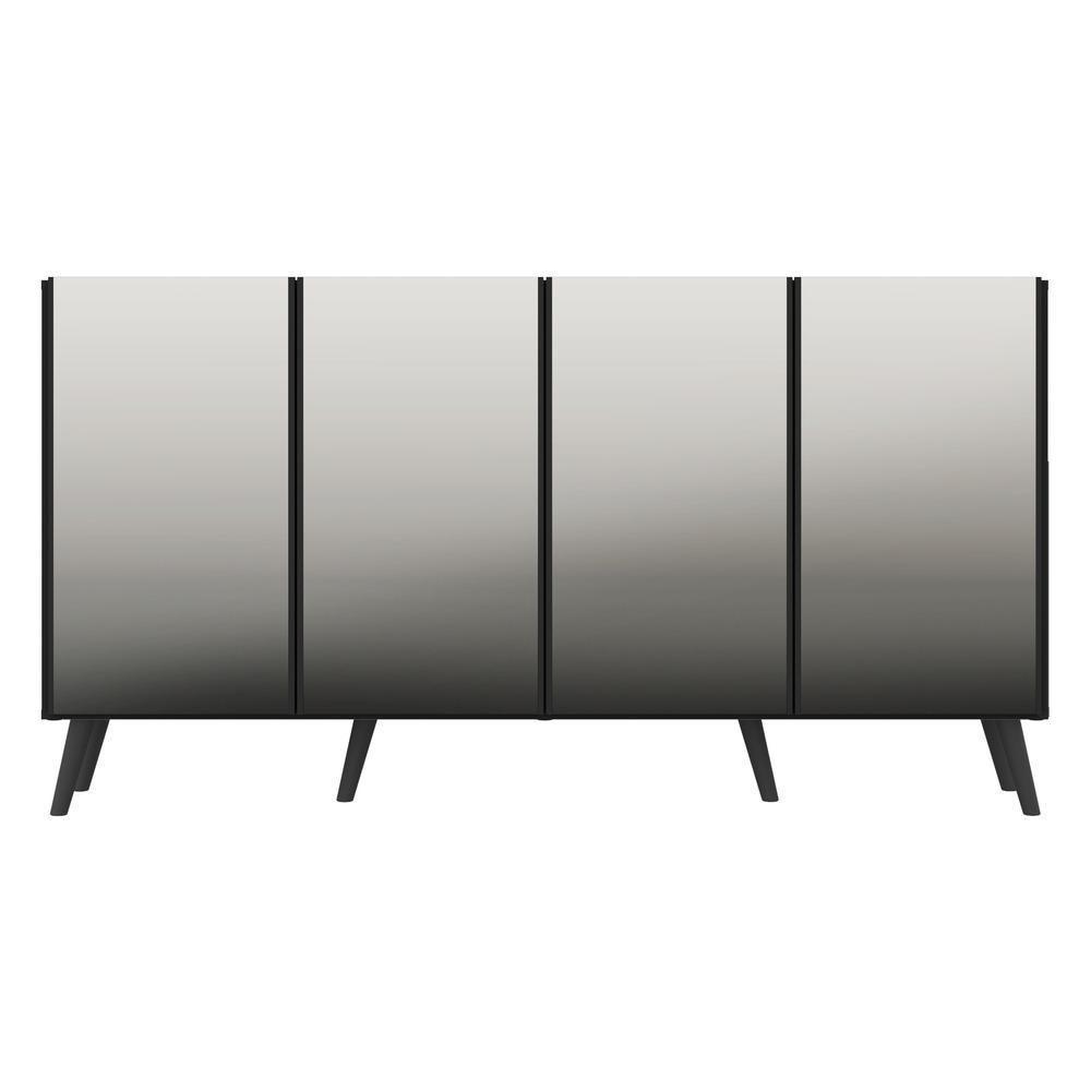 Aparador Buffet 4 Portas com Espelho e Pés Retrô Preto - 4