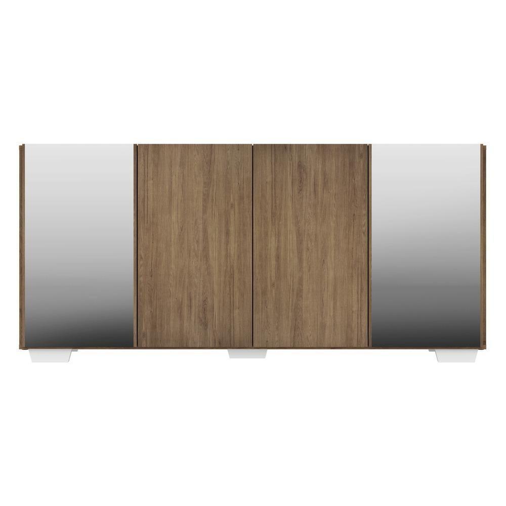 Aparador Buffet 4 Portas Com Espelho E Pés Quadrados Vegas V3563 Rustic/Branco Rustic/Branco - 3