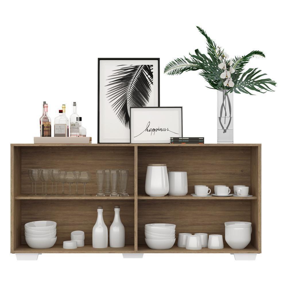 Aparador Buffet 4 Portas Com Espelho E Pés Quadrados Vegas V3563 Rustic/Branco Rustic/Branco - 4