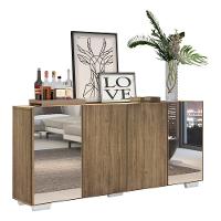 Aparador Buffet 4 Portas Com Espelho E Pés Quadrados Vegas V3563 Rustic/Branco Rustic/Branco - 1