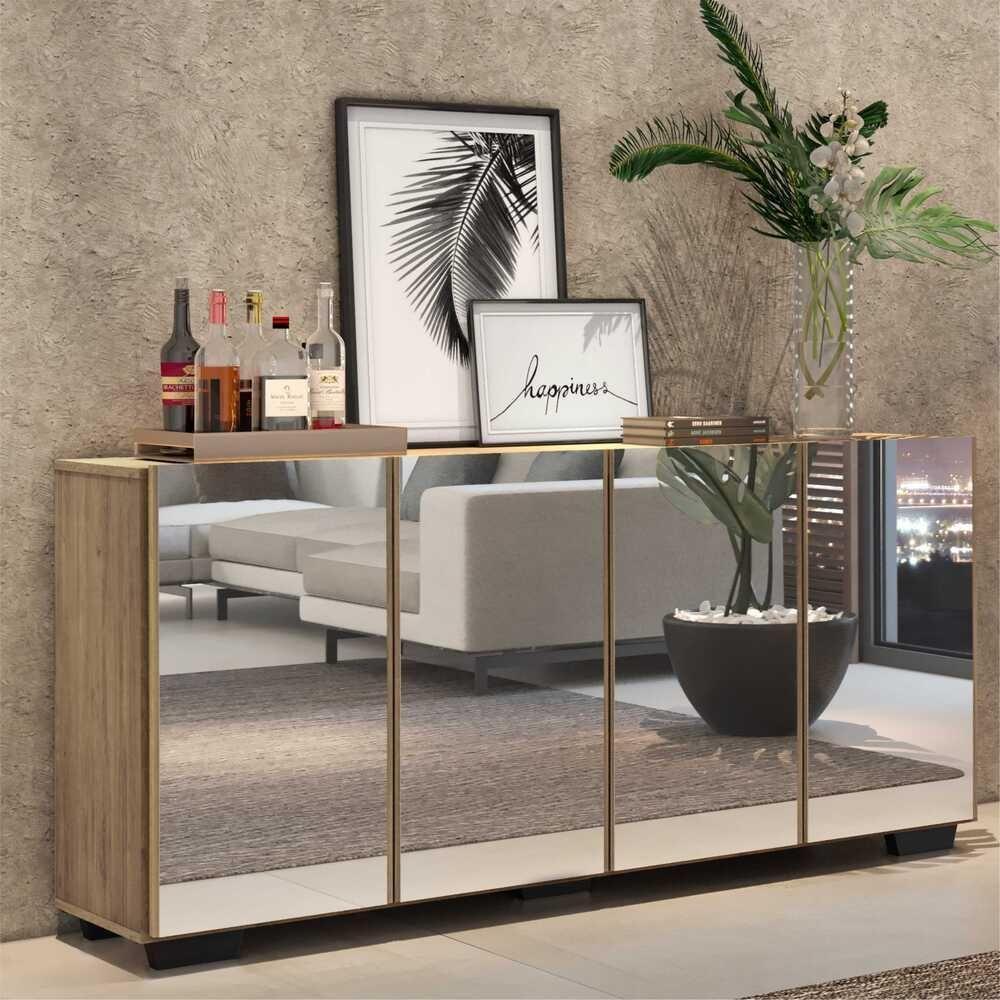 Aparador Buffet 4 Portas Com Espelho E Pés Quadrados Vegas V3560 Rustic/Preto Rustic/Preto - 7