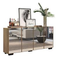 Aparador Buffet 4 Portas Com Espelho E Pés Quadrados Vegas V3560 Rustic/Preto Rustic/Preto - 1