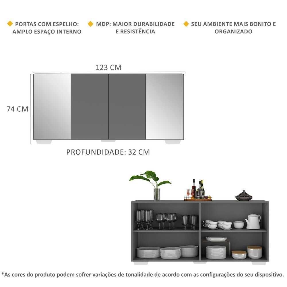 Aparador Buffet 4 Portas Com Espelho E Pés Quadrados Multimóveis V3563 Grafite/branco Grafite/branco - 5