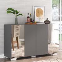 Aparador Buffet 4 Portas Com Espelho E Pés Quadrados Multimóveis V3563 Grafite/branco Grafite/branco - 6