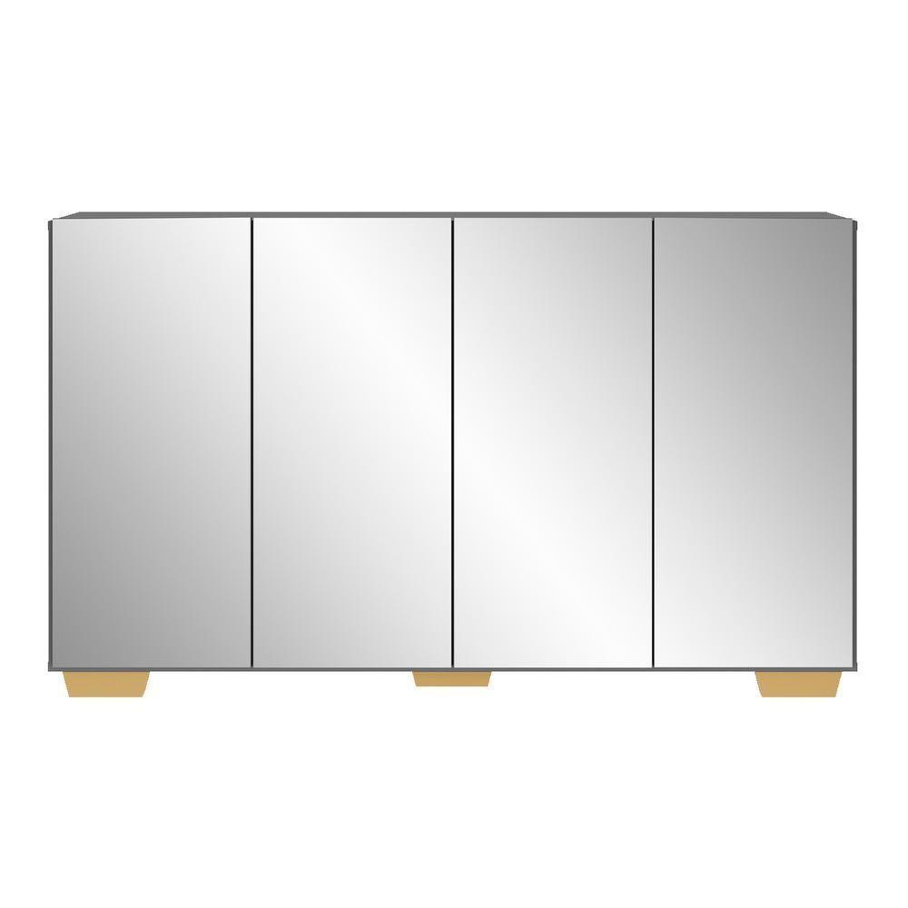 Aparador Buffet 4 Portas Com Espelho E Pés Quadrados Vegas V3560 Grafite/Natural Grafite/Natural - 2