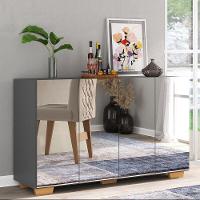 Aparador Buffet 4 Portas Com Espelho E Pés Quadrados Vegas V3560 Grafite/Natural Grafite/Natural - 6