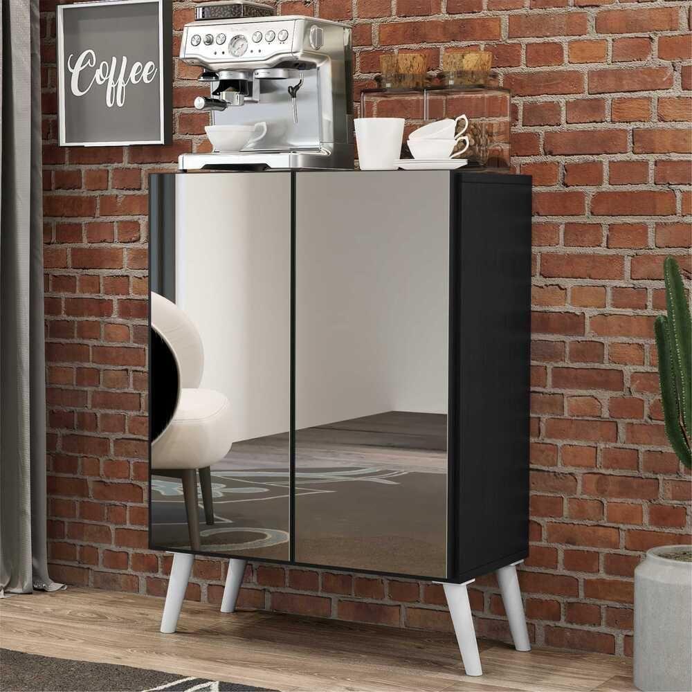 Aparador Buffet 3 Portas Com Espelho Retrô Vegas V1013 Preto/Branco Preto/Branco - 4