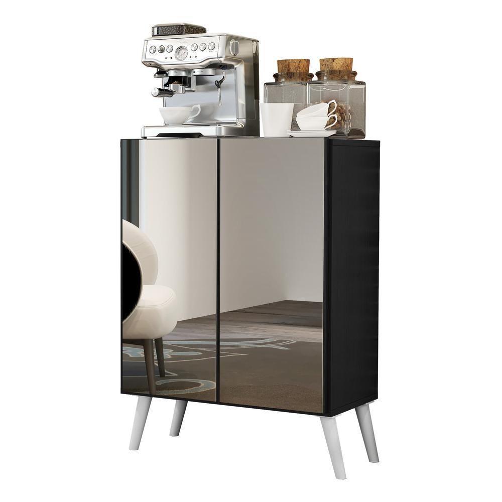 Aparador Buffet 3 Portas Com Espelho Retrô Vegas V1013 Preto/Branco Preto/Branco - 5