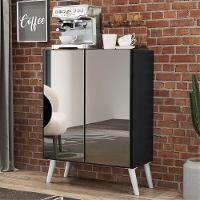 Aparador Buffet 3 Portas Com Espelho Retrô Vegas V1013 Preto/Branco Preto/Branco