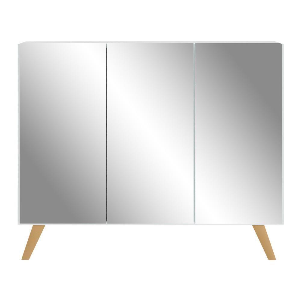 Aparador Buffet 3 Portas Com Espelho Retrô Vegas V1013 Branco/Natural Branco/Natural - 9