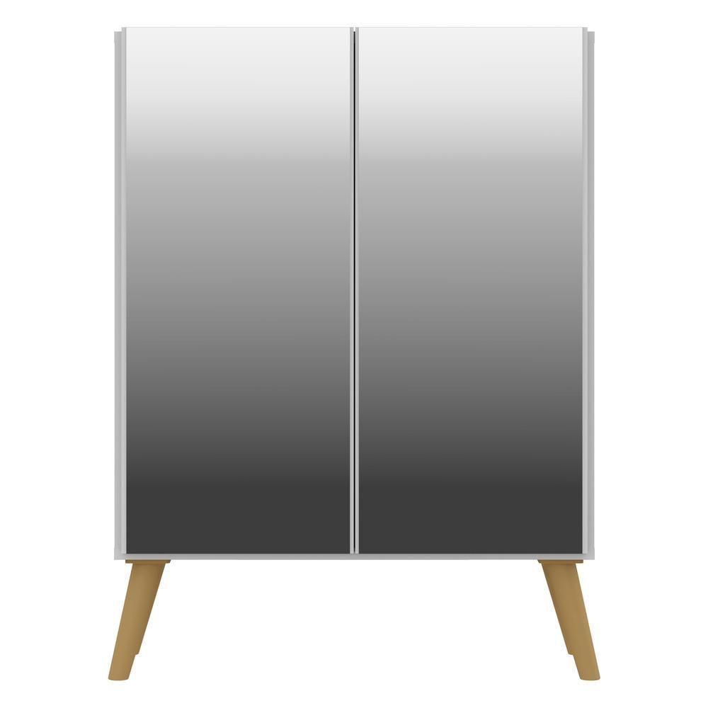 Aparador Buffet 3 Portas Com Espelho Retrô Vegas V1013 Branco/Natural Branco/Natural - 2