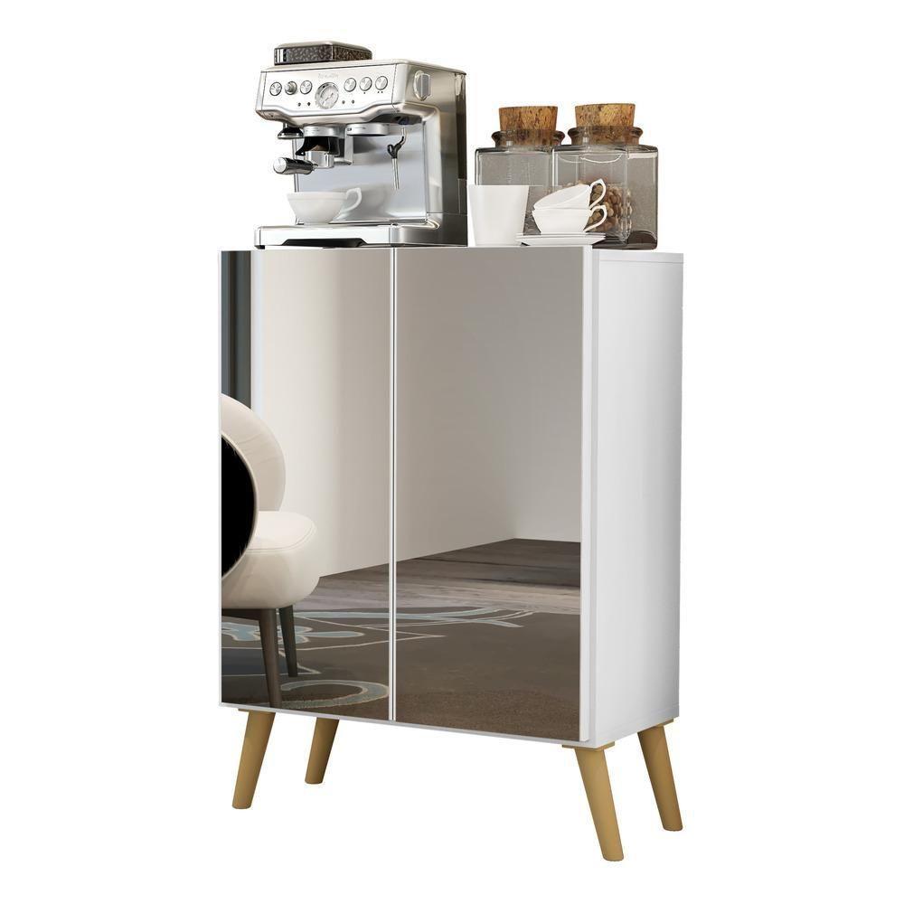 Aparador Buffet 3 Portas Com Espelho Retrô Vegas V1013 Branco/Natural Branco/Natural - 5