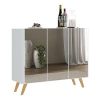 Aparador Buffet 3 Portas Com Espelho Retrô Vegas V1013 Branco/Natural Branco/Natural - 1