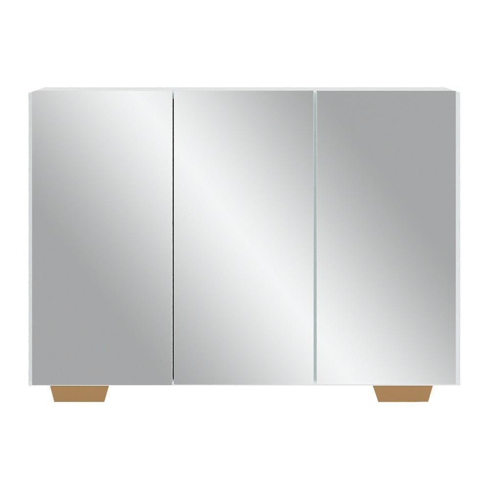 Aparador Buffet 3 Portas Com Espelho E Pés Quadrados Vegas V1014 Branco/Natural Branco/Natural - 8