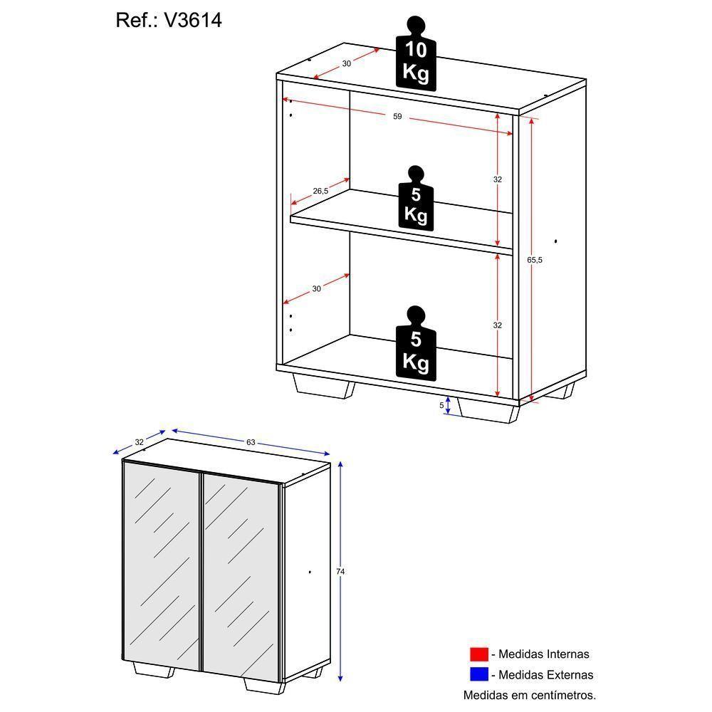 Aparador Buffet 3 Portas Com Espelho E Pés Quadrados Vegas V1014 Branco/Natural Branco/Natural - 3