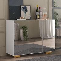 Aparador Buffet 3 Portas Com Espelho E Pés Quadrados Vegas V1014 Branco/Natural Branco/Natural - 10