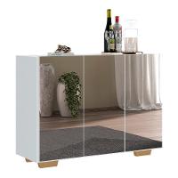 Aparador Buffet 3 Portas Com Espelho E Pés Quadrados Vegas V1014 Branco/Natural Branco/Natural - 1