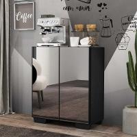 Aparador Buffet 3 Portas Com Espelho E Pés Quadrados Vegas Multimóveis V1014 Preto Preto