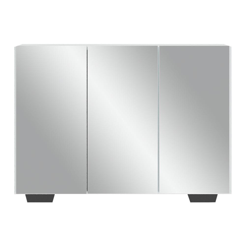 Aparador Buffet 3 Portas Com Espelho E Pés Quadrados Vegas V1014 Branco/Preto Branco/Preto - 9