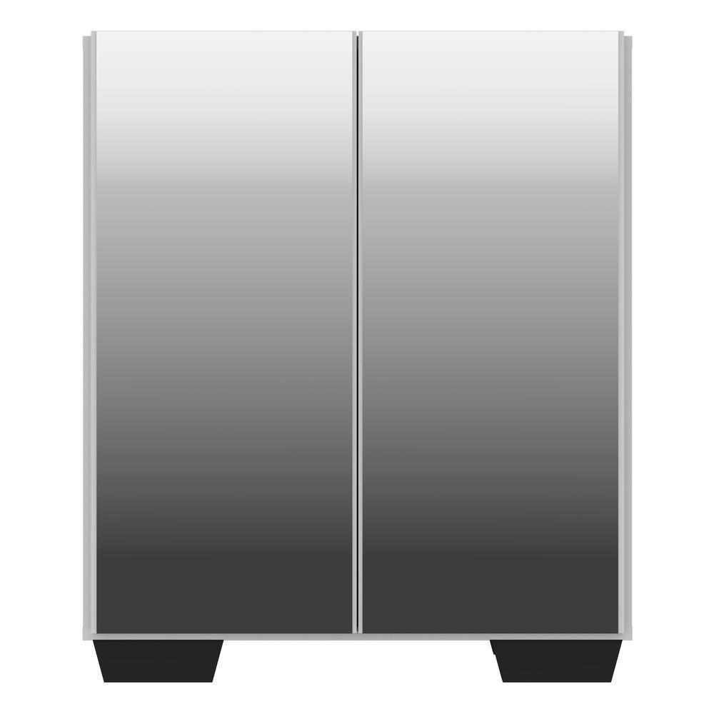 Aparador Buffet 3 Portas Com Espelho E Pés Quadrados Vegas V1014 Branco/Preto Branco/Preto - 2