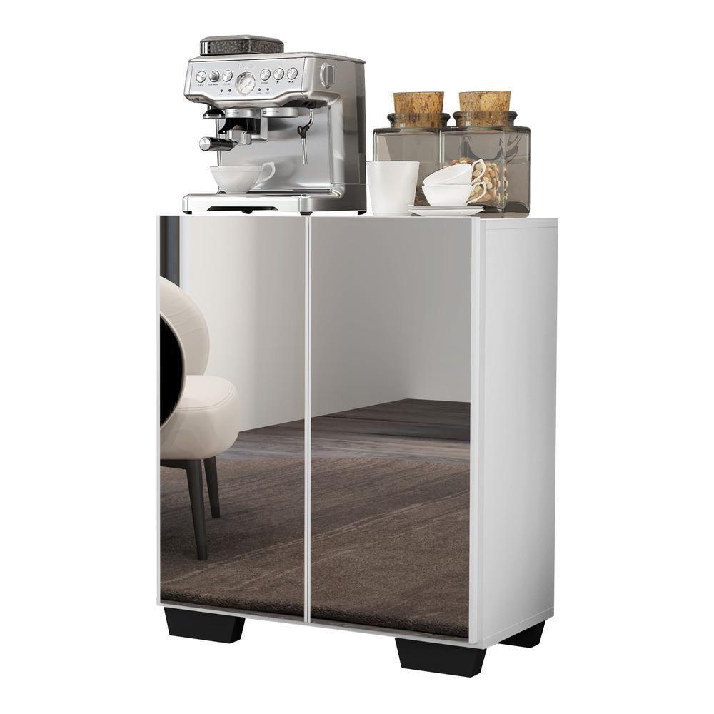 Aparador Buffet 3 Portas Com Espelho E Pés Quadrados Vegas V1014 Branco/Preto Branco/Preto - 5