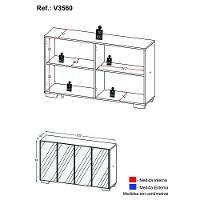 Aparador Buffet 3 Portas Com Espelho E Pés Quadrados Vegas V1014 Branco/Preto Branco/Preto - 7