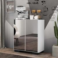 Aparador Buffet 3 Portas Com Espelho E Pés Quadrados Vegas V1014 Branco/Preto Branco/Preto