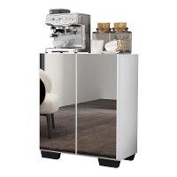 Aparador Buffet 3 Portas Com Espelho E Pés Quadrados Vegas V1014 Branco/Preto Branco/Preto - 5