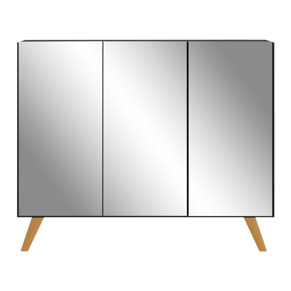 Aparador Buffet 3 Portas Com Espelho Retrô Vegas V1013 Preto/Natural Preto/Natural - 9