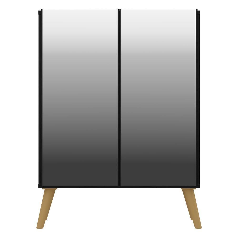 Aparador Buffet 3 Portas Com Espelho Retrô Vegas V1013 Preto/Natural Preto/Natural - 2