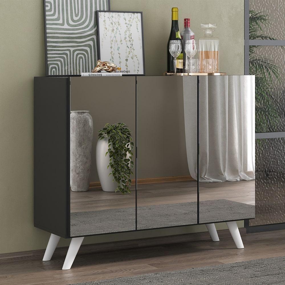 Aparador 3 Portas Com Espelho Retrô Mp1013 Preto/Branco - 1