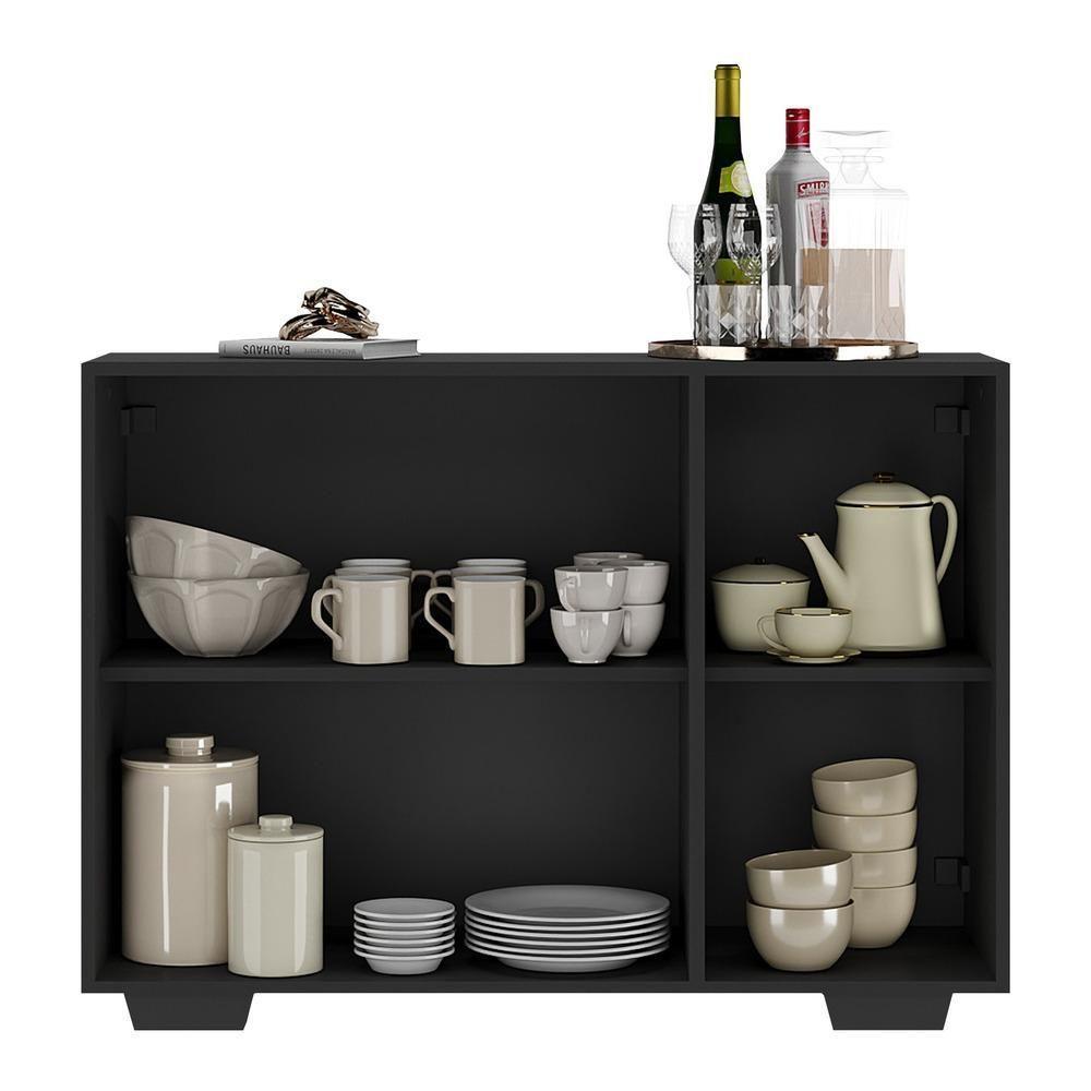 Aparador Buffet 2 Portas Com Espelho E Pés Quadrados Vegas V3614 Preto Preto - 8