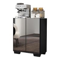 Aparador Buffet 2 Portas Com Espelho E Pés Quadrados Vegas V3614 Preto Preto - 5