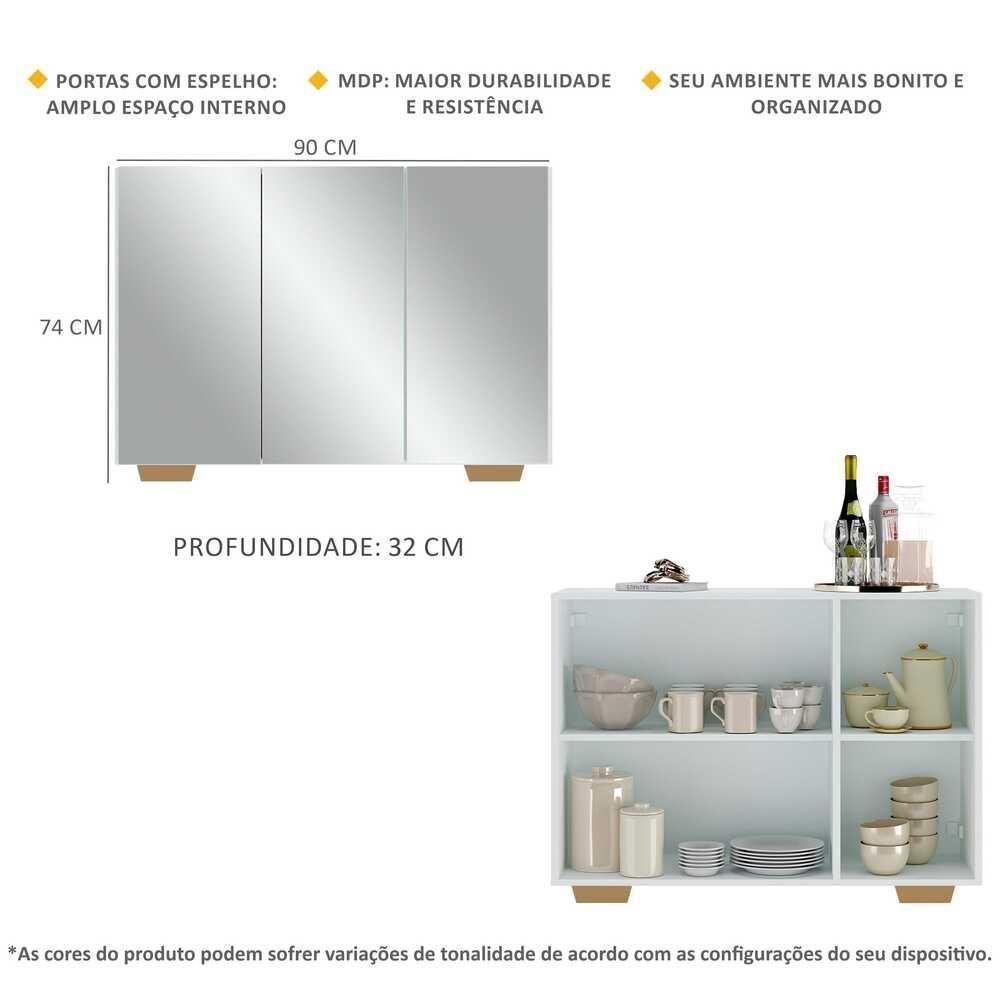Aparador 3 Portas Com Espelho Mp1014 Branco/Natural - 3