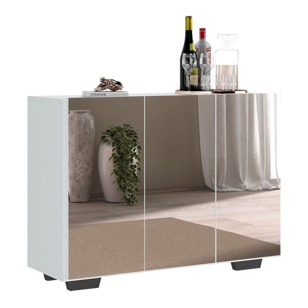 Aparador 3 Portas Com Espelho Mp1014 Branco/Preto - 2