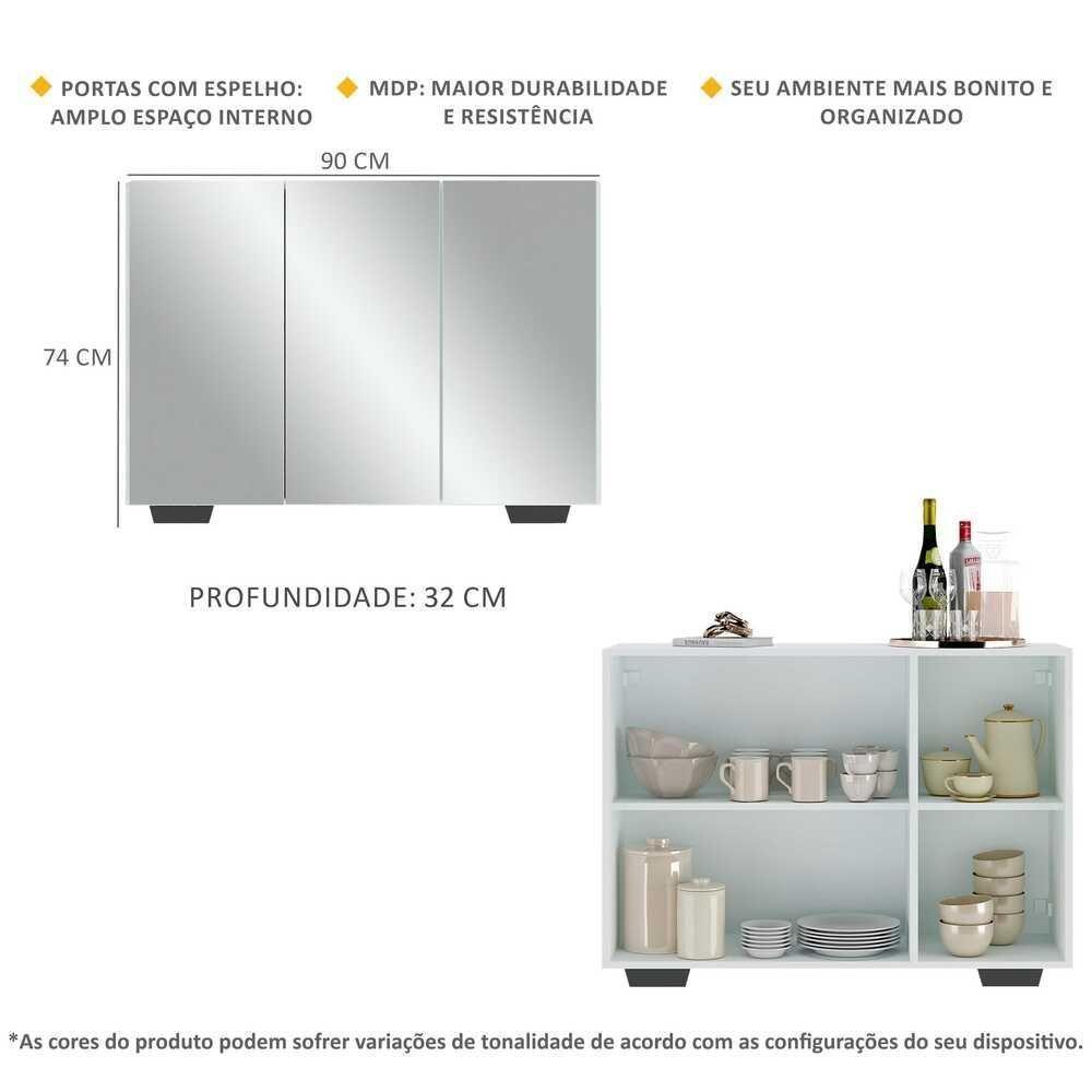 Aparador 3 Portas Com Espelho Mp1014 Branco/Preto - 3
