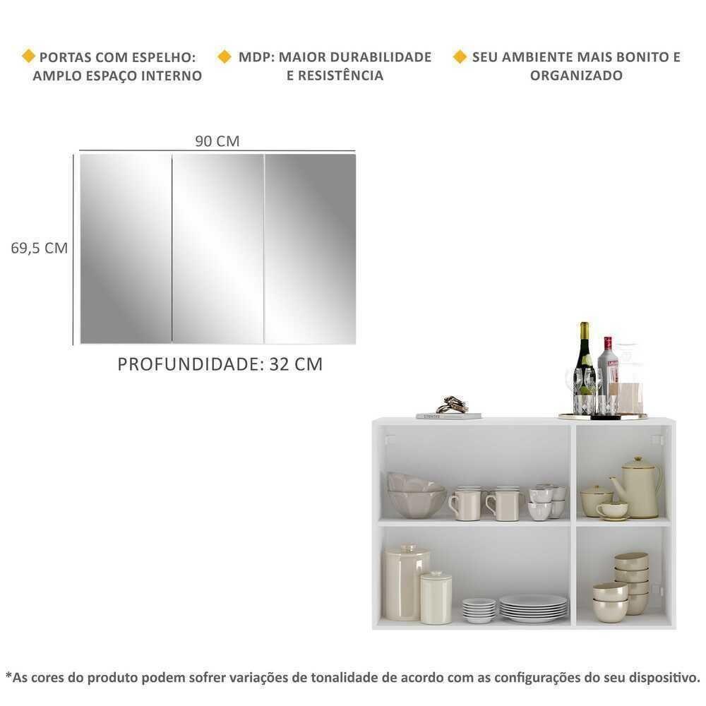 Aparador 3 Portas Com Espelho Mp1011 Branco - 3