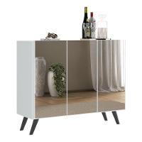 Aparador 3 Portas Com Espelho Retrô Mp1013 Branco/Preto - 2