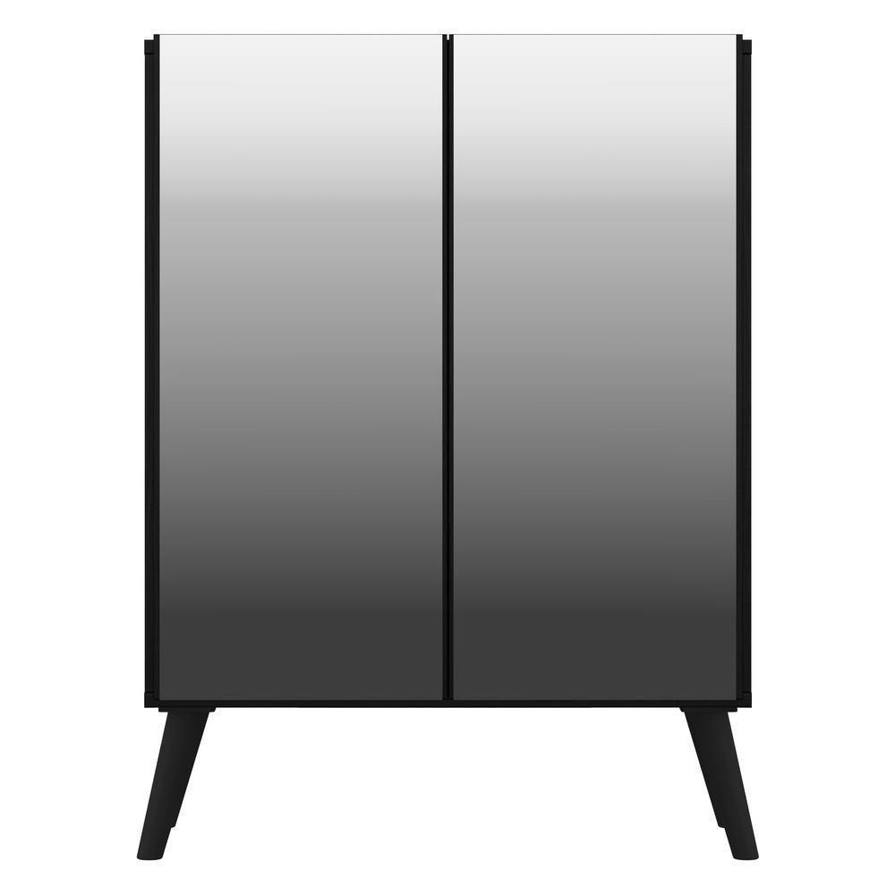 Aparador Buffet 2 Portas Com Espelho Retrô Vegas V3613 Preto Preto - 2