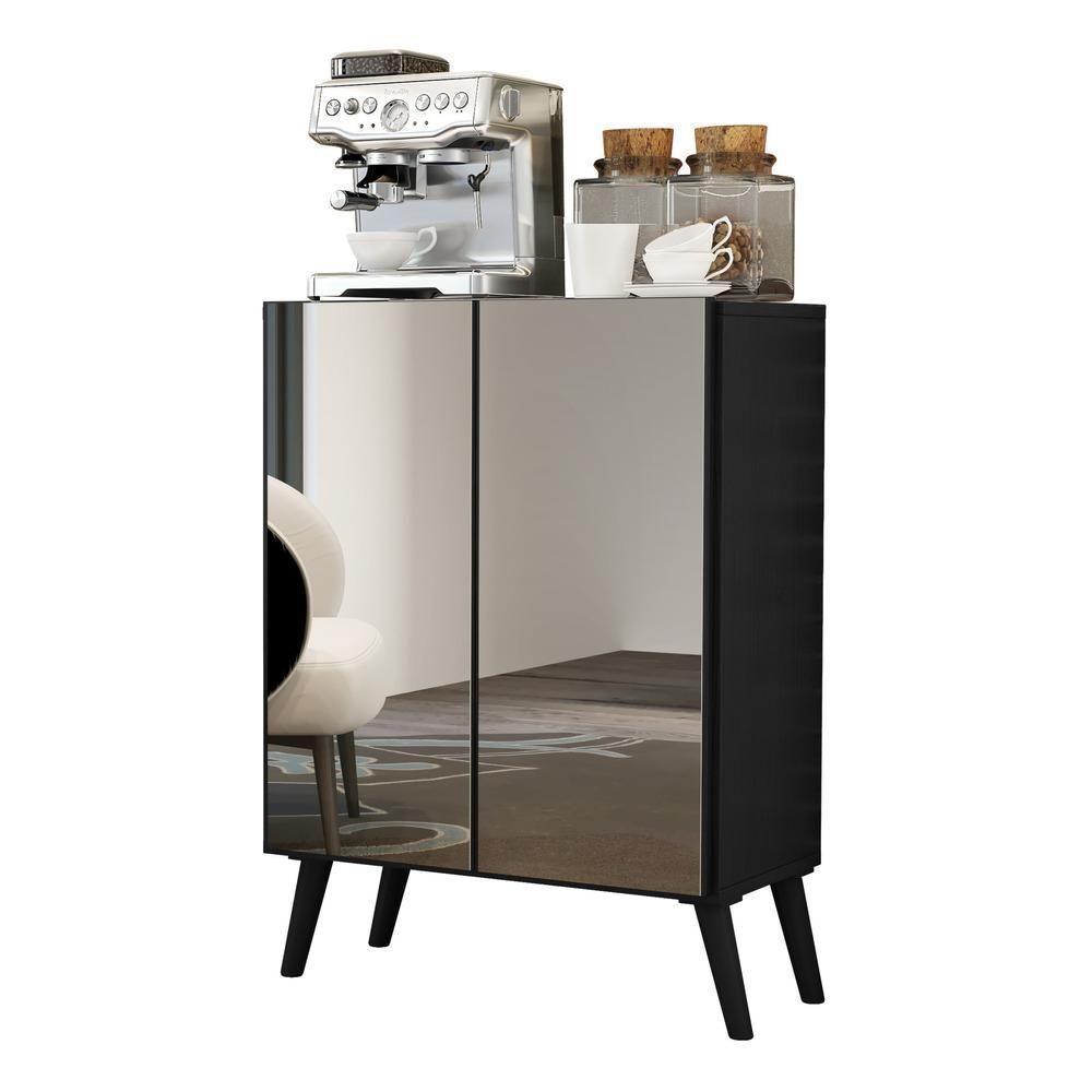 Aparador Buffet 2 Portas Com Espelho Retrô Vegas V3613 Preto Preto - 5