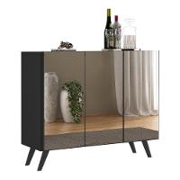 Aparador Buffet 2 Portas Com Espelho Retrô Vegas V3613 Preto Preto - 1