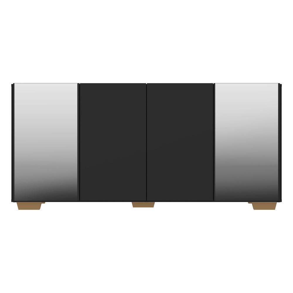 Aparador Buffet com Espelho E Pés Quadrados Preto/natural - 4
