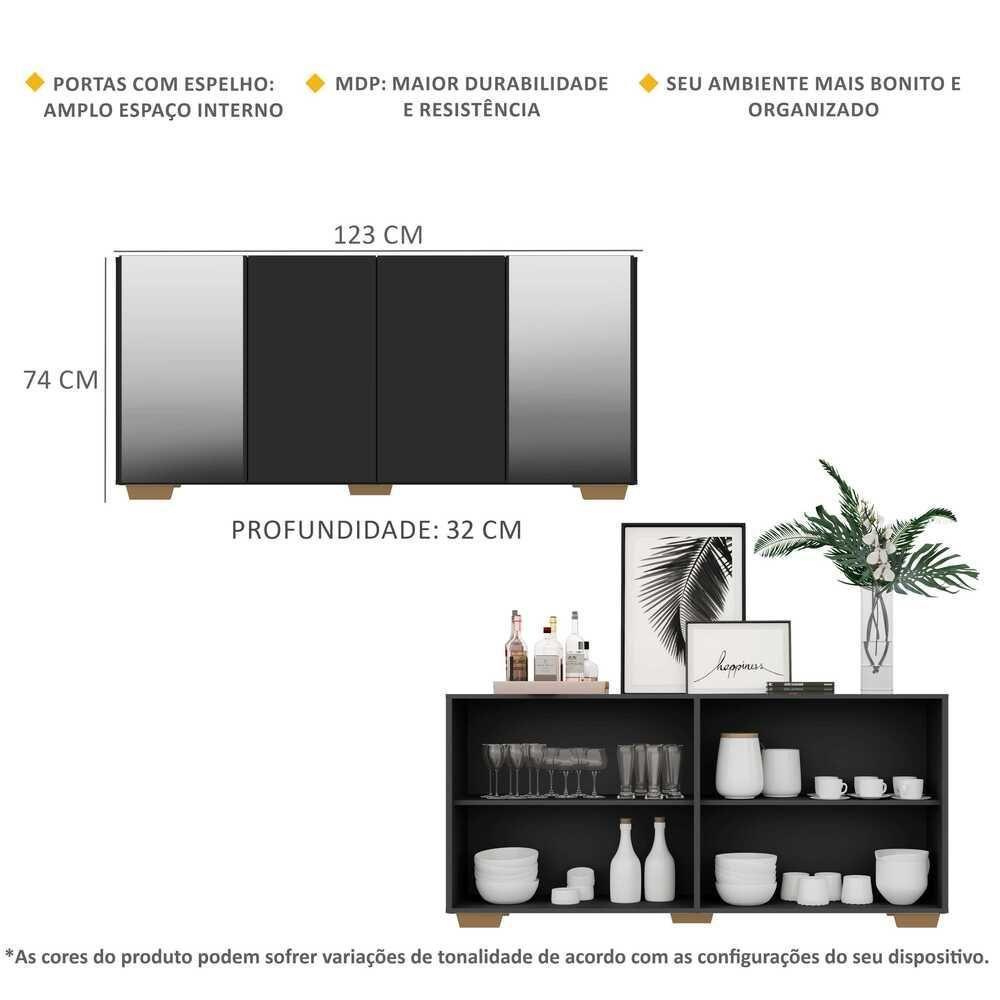 Aparador Buffet com Espelho E Pés Quadrados Preto/natural - 7