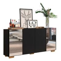 Aparador Buffet com Espelho E Pés Quadrados Preto/natural - 1