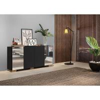 Aparador Buffet com Espelho E Pés Quadrados Preto/natural - 5