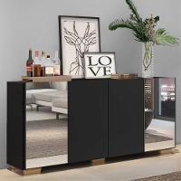 Aparador Buffet com Espelho E Pés Quadrados Preto/natural - 6